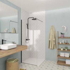 Walk-in 70x200cm Paroi en verre Crystal Glass 8 mm anticalcaire, avec bras et profilés noir mat (SATBWI70PRC)