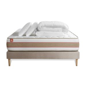 Image de Pack prêt à dormir matelas LE DÉLICAT 140x190cm Ressorts ensac s + Mémoire de forme + sommier kit Beige