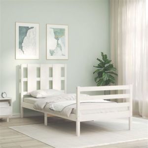 VidaXL Cadre De Lit Avec Tête De Lit Blanc Petit Simple Bois Massif