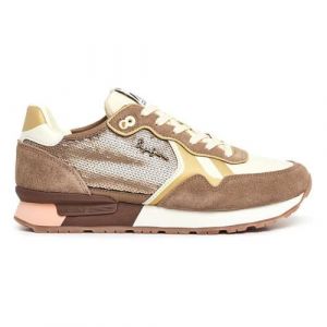 Pepe Jeans Pour femme. Brit Sequins Brown Leather Sneakers
