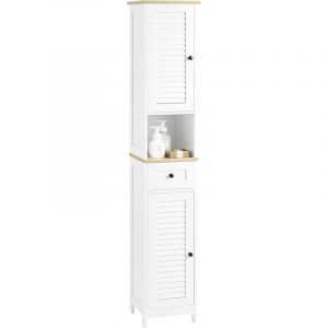 Sobuy FRG236-WN Meuble Colonne de Salle de Bain Armoire Haute Meuble de Rangement Placard de Rangement avec étagères réglables, L32cmxP30cmxH170cm,