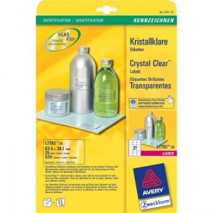 Avery-Zweckform 525 &eacute;tiquettes laser transparentes brillantes 38,1 x 63,5 mm