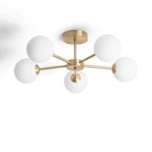 Efectoled - Plafonnier M&eacute;tal et Verre Moonlight Brass 5 Spots Dor&eacute;