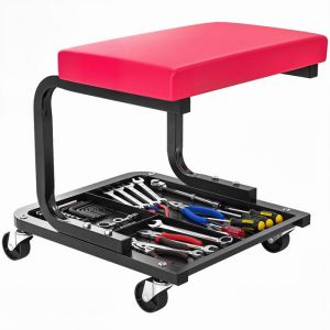 Homcom Tabouret de m&eacute;canicien - charge 135 kg - plateau outils roulettes lisses pivotant &agrave; 360&deg; - 365 x 335 x 35 cm - rouge