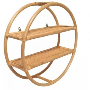 Meubletmoi - Etag&egrave;re murale ronde d. 60 cm en rotin naturel 2 tablettes - hazel