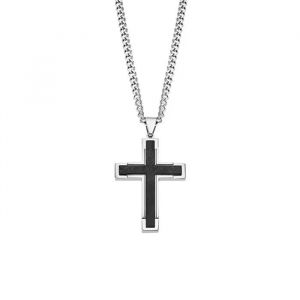 Lotus Collier Homme - Pendentif Croix En Acier - Noir - 50 Cm - Acier Inoxydable