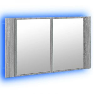 VidaXL Armoire de salle de bain à miroir LED sonoma gris 80x12x45 cm