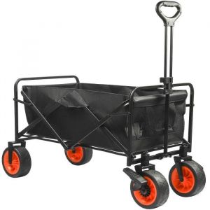 Niceey Chariot de Plage Pliable - Chariot de Camping Robuste - Transport Jardin avec Freins - 100 kg (96L) - Roues Universelles - Poignée Réglable et Poches - Noir