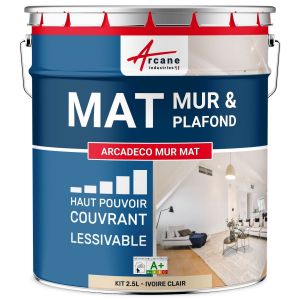 Arcane industries Peinture murale, mat blanche Ivoire Clair - RAL 1015 2.5 L