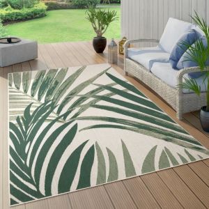 Paco Home - Tapis Exterieur Terrasse Salon Cuisine Palmiers Jungle Fleuri Motif Boho Vert 160 cm rond, Vert 11