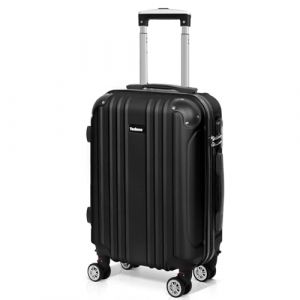 Todeco Valise Cabine 55cm, Valise à Main légère avec Coque Rigide, 55x35x22cm, Noir