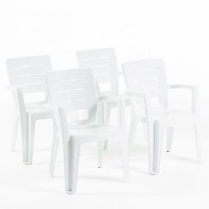 Lot de 4 chaises empilables en r&eacute;sine avec accoudoirs blanc