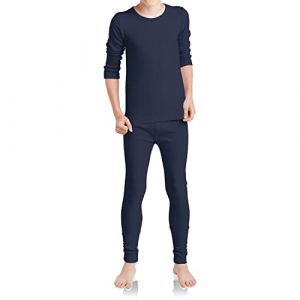 MT Ensemble de sous-vêtements thermiques et de ski pour enfant – Sous-vêtements chauds à manches longues avec intérieur en polaire., bleu marine, 146/152 cm