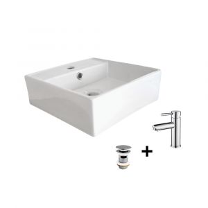 Vasque à poser carrée 38x38cm + robinet + bonde nino