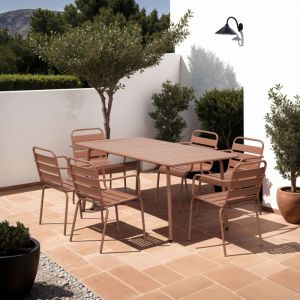 M&S Ensemble table de jardin + 6 fauteuils en m&eacute;tal terracotta - BACA