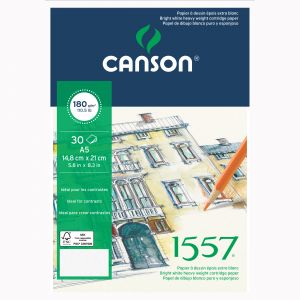 Image de Canson 204127413 - Bloc 30 feuilles 1557 (collées 1 côté) 14.9x21 180g/m², grain léger blanc pur