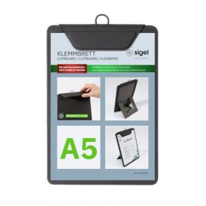 Sigel KB111 Porte-menu avec pince, pour tenir jusqu'à 20 feuilles A5 (80g/m²) | Planche avec pince, Planchette à pince, Porte-block | anthracite