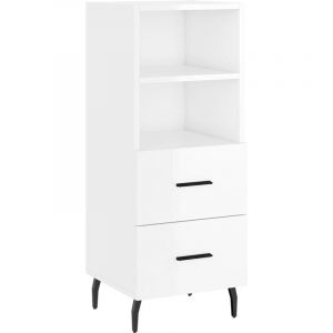 VidaXL Buffet, Armoire Latérale avec 2 Tiroirs et 2 Compartiments, Commode avec Pieds, Meuble de Rangement Salon, Moderne, Blanc Brillant Bois d'Ingénierie