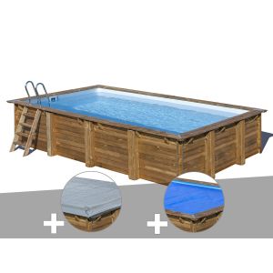 Gre Kit piscine bois Sunbay Evora 6,20 x 4,20 x 1,33 m + B&acirc;che hiver + B&acirc;che &agrave; bulles