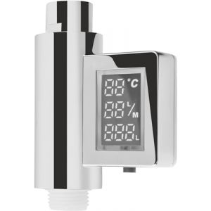 Cornat Compteur de consommation « Smartly » - Avec affichage numérique - Chromé - 3 indicateurs de consommation et affichage LED de changement de couleur - Affichage de la consommation - Pommeau de