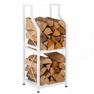 Relaxdays &Eacute;tag&egrave;re &agrave; Bois, 2 Niveaux, m&eacute;tal, H x L x P : 81,5 x 34,5 x 30,5 cm, rangements pour Bois de Chauffage, Blanc