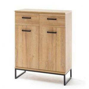 Image de Pegane Commode coloris chêne Grandson - Longueur 81 x Hauteur 104 x Profondeur 38 cm