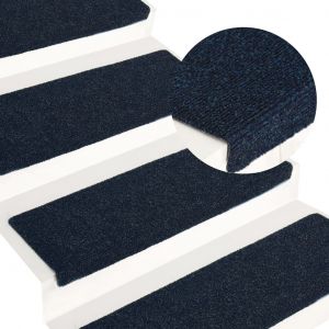 Image de VidaXL Tapis d'escalier 15 pcs Tissu aiguilleté 65x25 cm Bleu