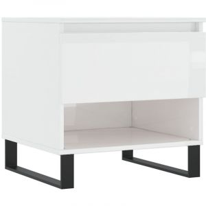 VidaXL Table Basse, Table d'Appoint avec Compartiment et Tiroir, Bout de Canap&eacute; avec Pieds Salle de S&eacute;jour, Moderne, Blanc Brillant Bois d'Ing&eacute;nierie