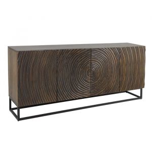 Buffet ZENWOOD 180 cm &ndash; Bois massif sculpt&eacute; cercles concentriques &ndash; 4 portes