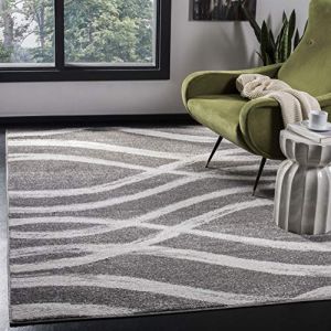 Tapis de salon interieur en gris charbon & ivoire, 183 x 274 cm