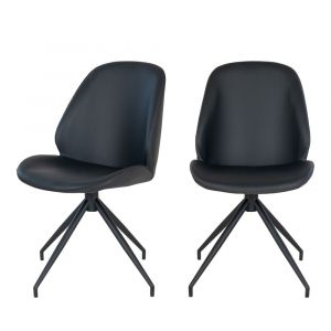 Lot de 2 chaises en simili et m&eacute;tal noir