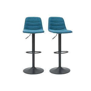 Miliboo Tabourets de bar réglables en tissu et métal bleu canard (lot de 2) SAURY