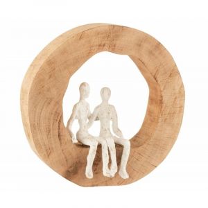 Jolipa Couple assis dans cercle en bois blanc 29x6x28 cm - Blanc