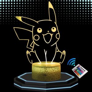 Lampe de chevet 3D LED - Pikachu - Multicolore - Tactile - T&eacute;l&eacute;commande incluse