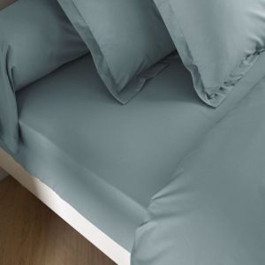 Someo Drap housse coton percale bonnet 30 cm Bleu glacier 140x190