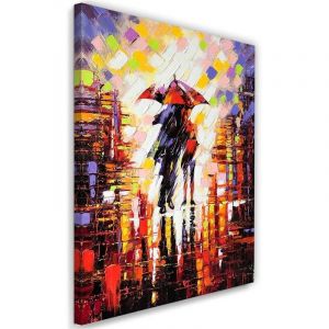 Feeby - Tableau sur toile, Couple sous la pluie sous un parapluie - 40x60