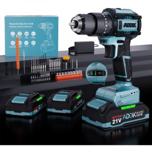 Perceuse Visseuse Devisseuse Sans Fil 21V, Devisseuse Sans Fil avec 2 Batteries 2.0Ah et Chargeur, 3 Vitesses, 24+3 R&eacute;glages de Couple, led, 56