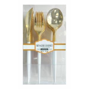 Ruedelafete Boite ménagère GOURMET 24 couverts plastique design, blanc/OR