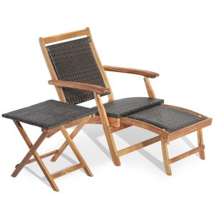 Image de Ensemble de meubles de jardin Coast 2 pièces composé d'une chaise avec repose-pieds extensible et d'une table d'appoint en Acacia Wood Brown