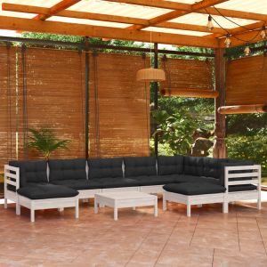 Image de VidaXL Salon de jardin 10 pcs avec coussins Blanc Bois de pin solide