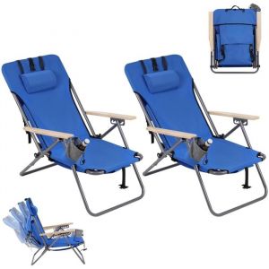 Lot de 2 Chaise Camping Pliante, Chaise Longue, Chaise de P&ecirc;che, Fauteuil Camping, Chaise de Plage, Tissu Oxford, Bleu - Woltu