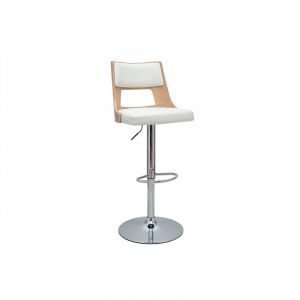 Miliboo Tabouret de bar r&eacute;glable pivotants 360&deg; blanc et bois clair garbo