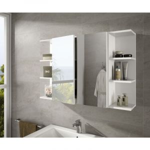 Alter Meuble haut de salle de bain avec deux portes battantes miroir et deux étagères intérieures, coloris blanc brillant, 60