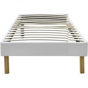 Adrien - Solide et Confortable Sommier Tapissier Blanc + Pieds en 20 cm pour matelas en 90x190 - 13 Lattes - Montage Rapide et Facile - revetement