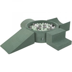 Image de KiddyMoon Velvet Aire De Jeux En Mousse Avec Rond Piscine &Agrave; Balles Pour Enfants Piscine (200 Balles), Vert For&ecirc;t: Blanc/Gris/Menthe - vert for&ecirc;t: