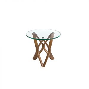 Table d'angle ronde en verre trempé et noyer Angel Cerdà