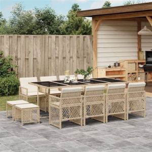 VidaXL Ensemble à manger de jardin et coussins 13 pcs beige, ensemble à manger d'extérieur, meuble à manger de jardin, table et chaises de jardin 3210802