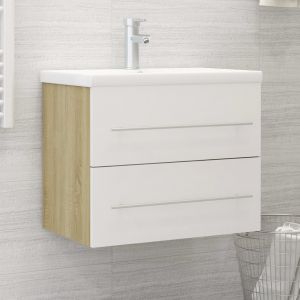 Image de VidaXL Armoire d'évier Blanc et chêne sonoma 60x38,5x48 cm Aggloméré