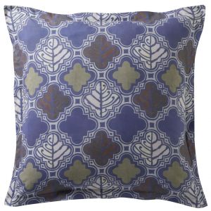 Taie d'oreiller volant, motif feuilles géométriques AFRO GEO 65x65 bleu marine
