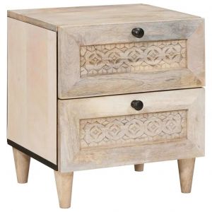 VidaXL Table De Chevet Beige 40 X 33 X 46 Cm Bois De Manguier Massif